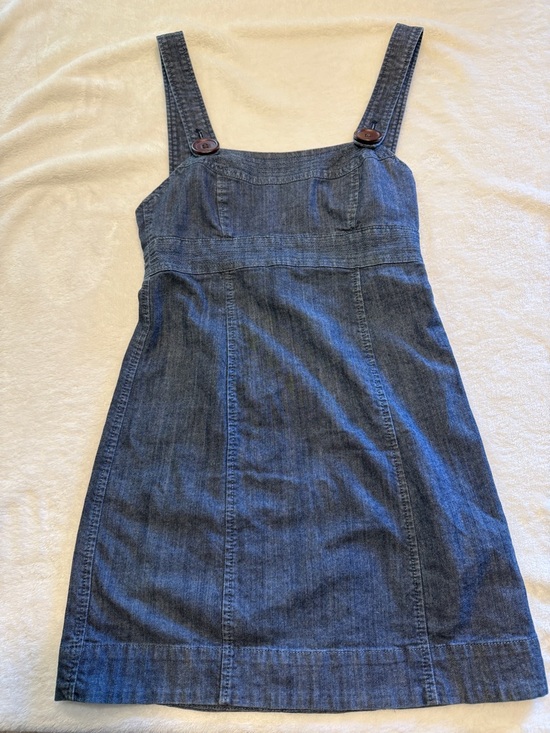 American Rag Dresses & Skirts - American Rag Dark Denim Mini Pinafore Dress with dark brown buttons & side zip